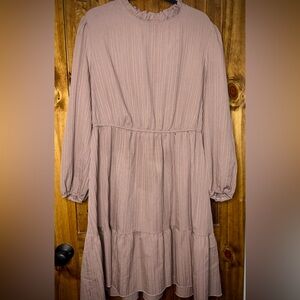Dusty Pink / Light Lilac Lantern Sleeve Ruffle Hem Dress